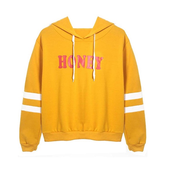 Boutique Sweaters - Graphic Honey Golden Pull On Hooded Sweater